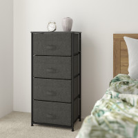 Flash Furniture WX-5L203-X-BK-GR-GG 4 Drawer Wood Top Black Cast Iron Frame Vertical Storage Dresser with Dark Gray Easy Pull Fabric Drawers